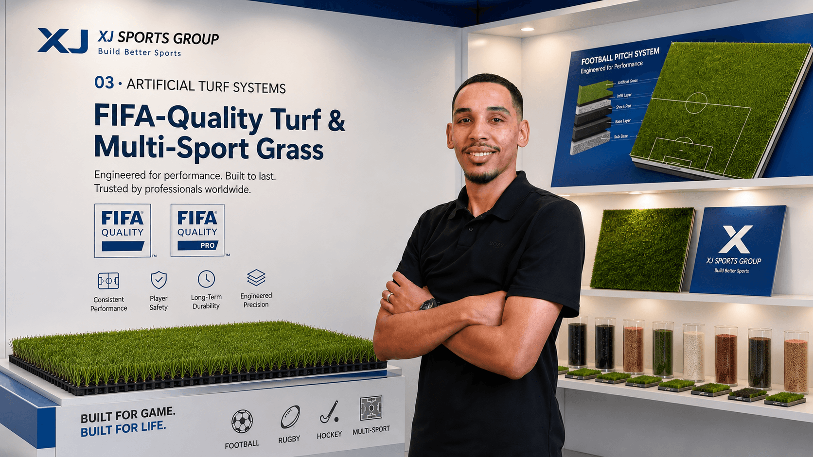 Artificial turf football pitch with crisp white line markings