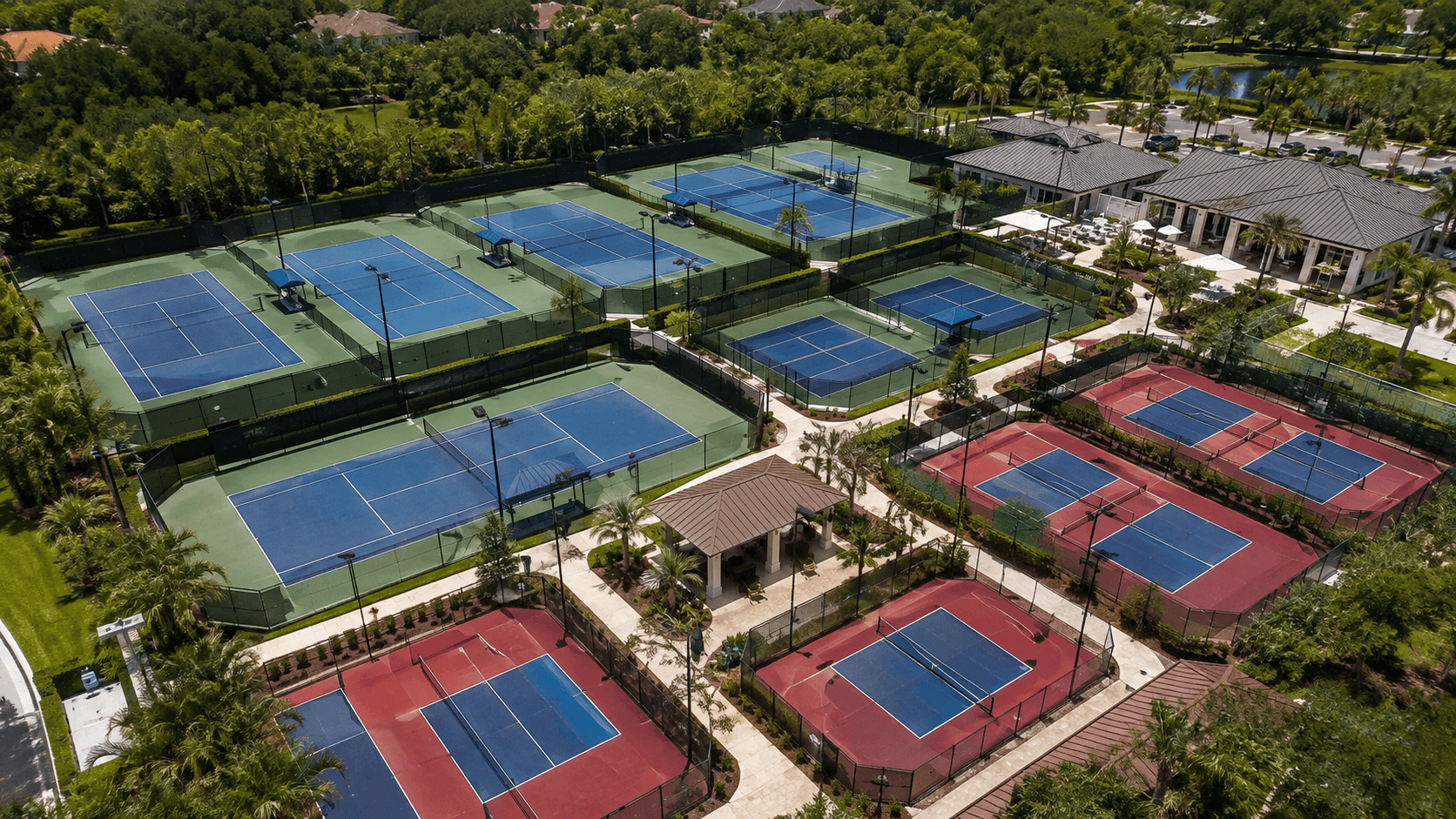Outdoor acrylic tennis courts in blue and green