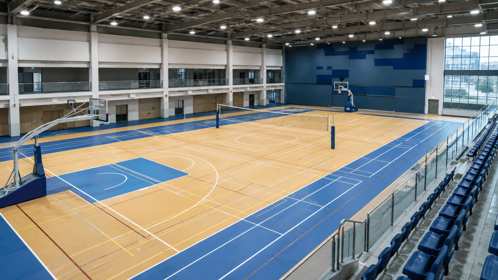 Indoor multi-purpose sports hall with PU court flooring