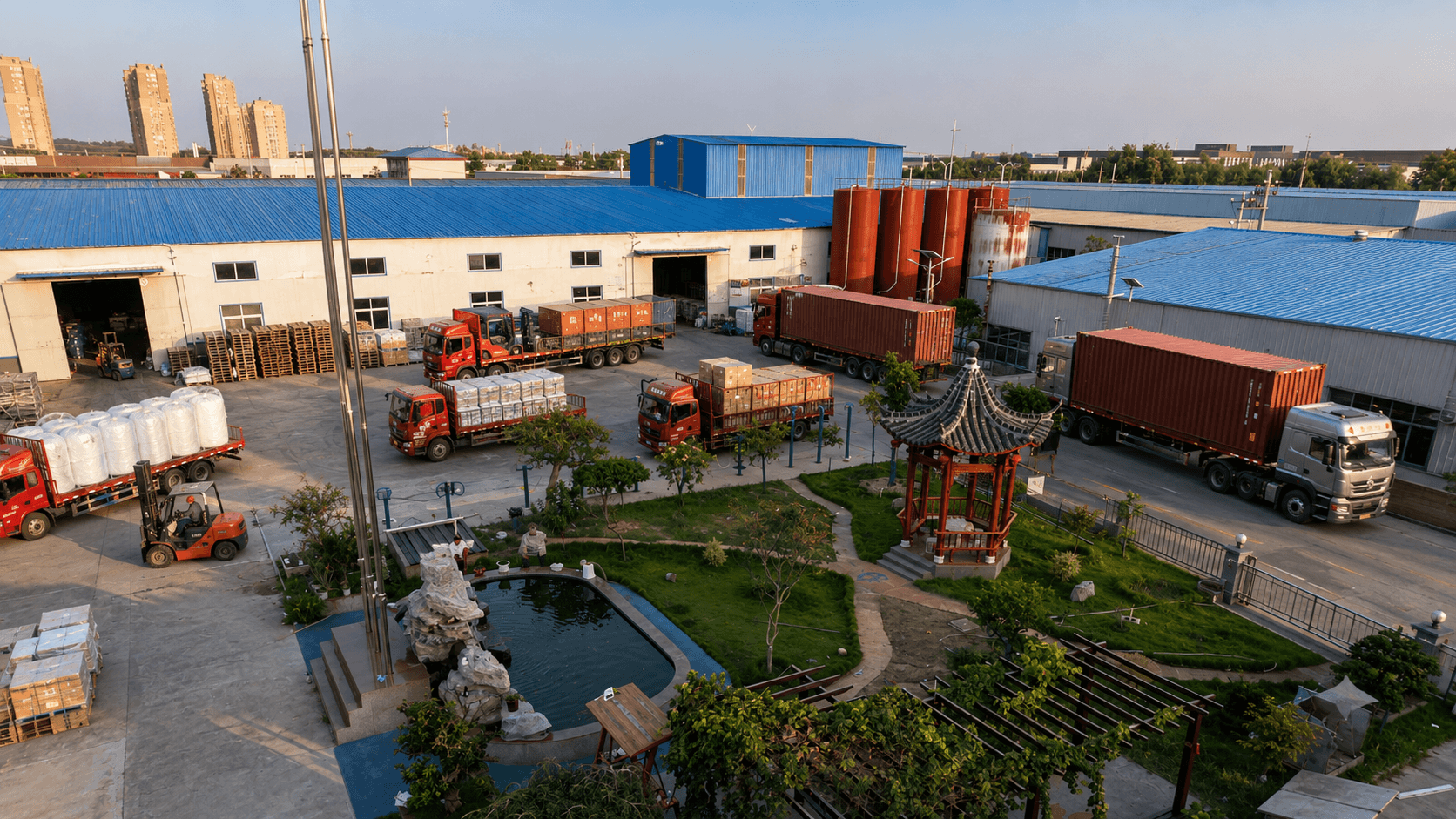 Shipping containers of XJ Sports Group products at port for export
